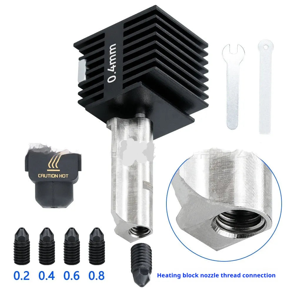 Bambu Lab A1 Mini hot end assembly with hardened steel nozzle and black silicone sock