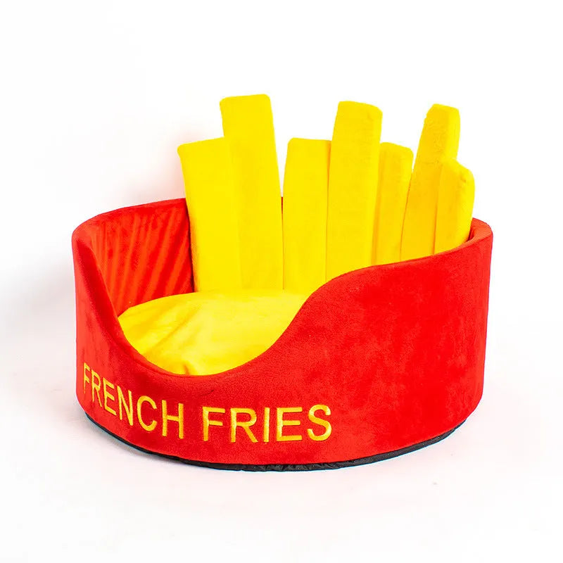 Crystal super soft velvet cat bed in French fries design with reversible cushion for four seasons