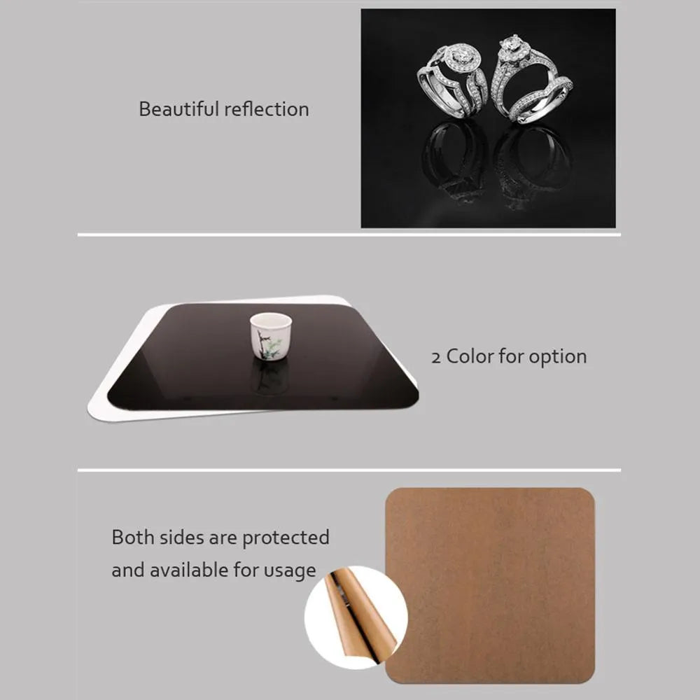 Black and white acrylic reflection board for product photography in three square sizes