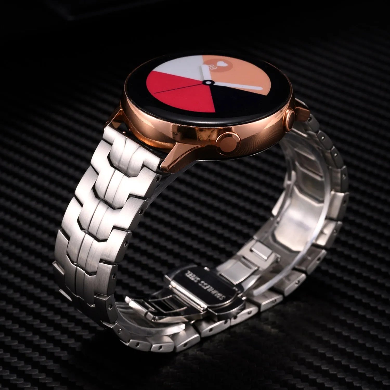 Stainless steel watch strap for Samsung Galaxy Watch in silver, black or titanium colour