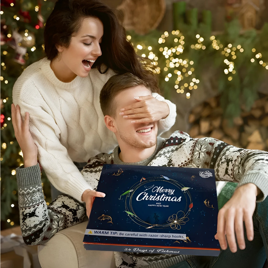 Christmas blind box containing 24 metal fishing lures and tackle for ice fishing and jigging
