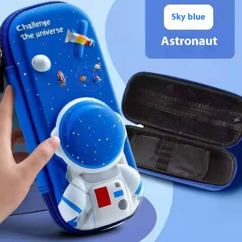 3D leather stationery box pencil case with sculpted astronaut design in blue colour