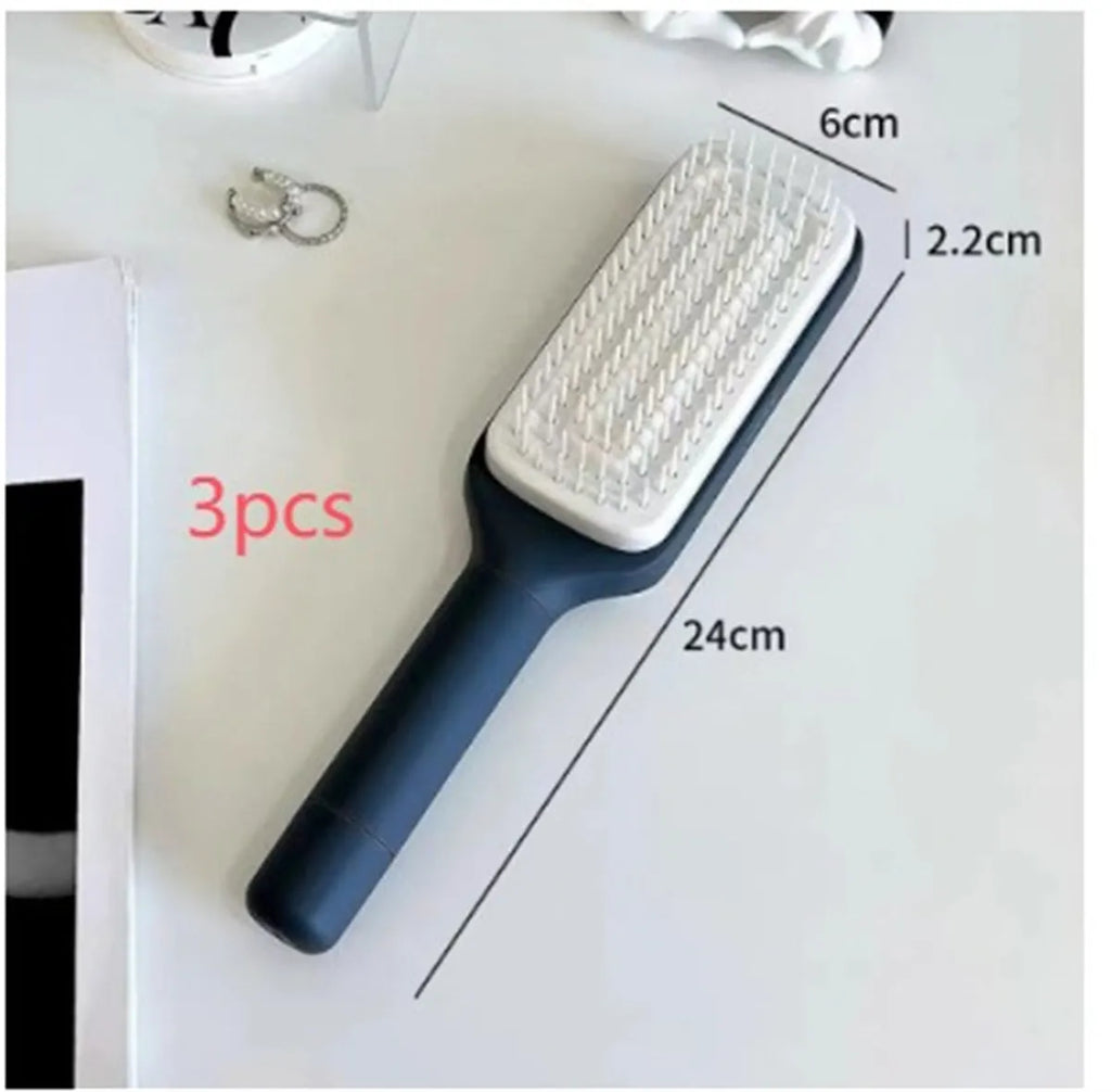 Roland purple self-cleaning hair brush with telescopic handle and wide teeth for detangling