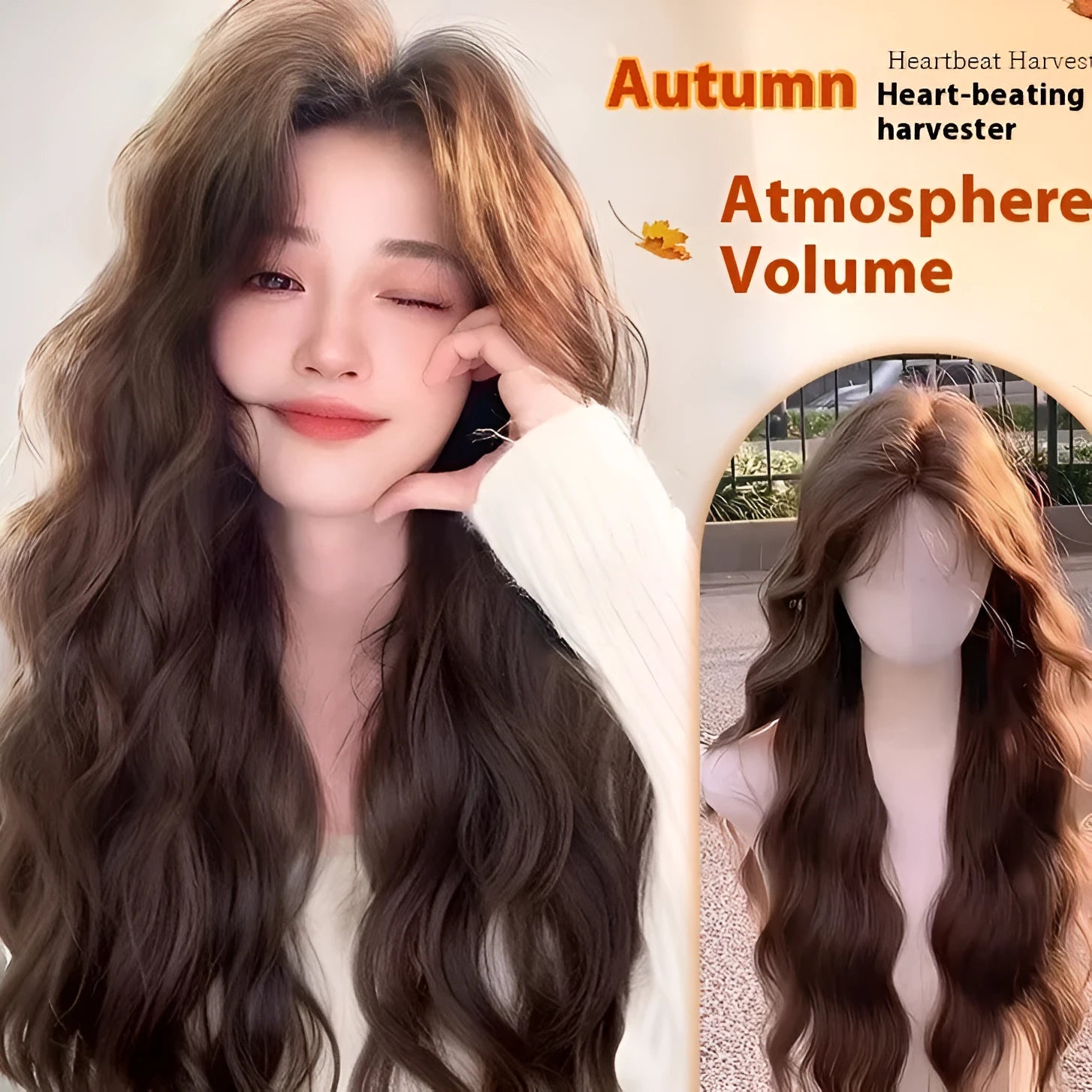 Women's long curly full-head wig with side fringe in high-temperature fibre