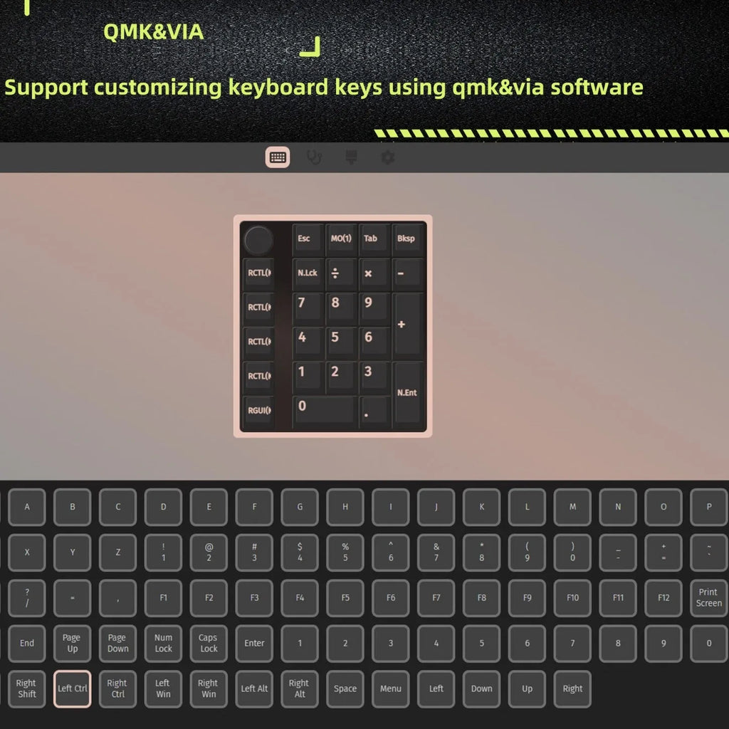 Wireless mechanical numeric keyboard with three connection modes in black and white colour options