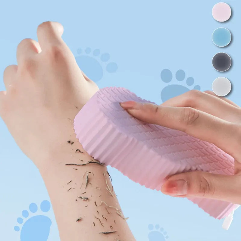 3D white bath sponge with fish scale pattern for gentle body exfoliation.