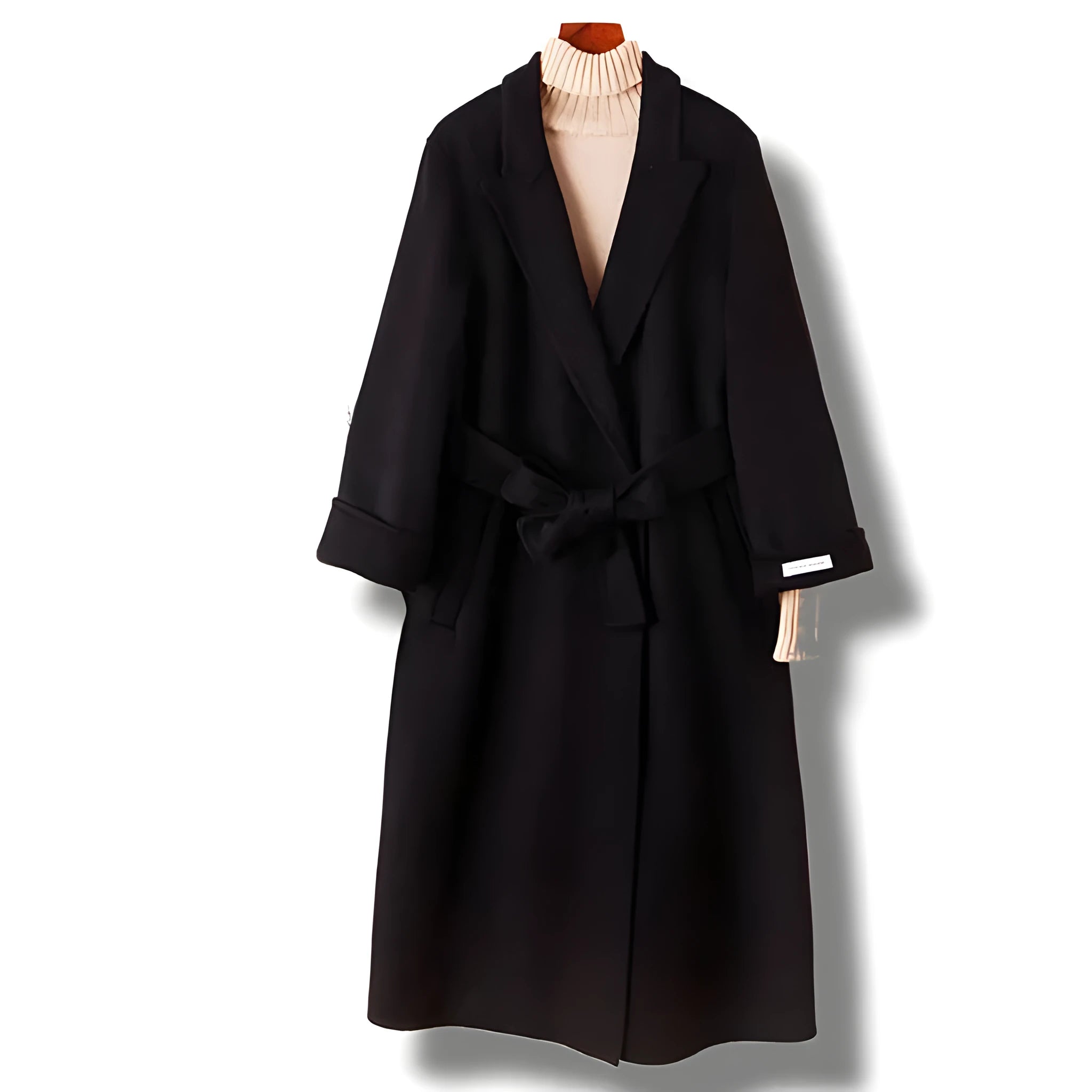 Men's long wool coat with suit collar in black and caramel colour options