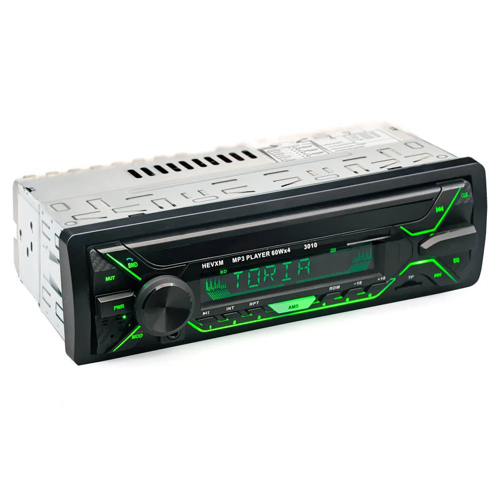 Car radio MP3 player unit with display, control buttons, USB port, and TF card slot