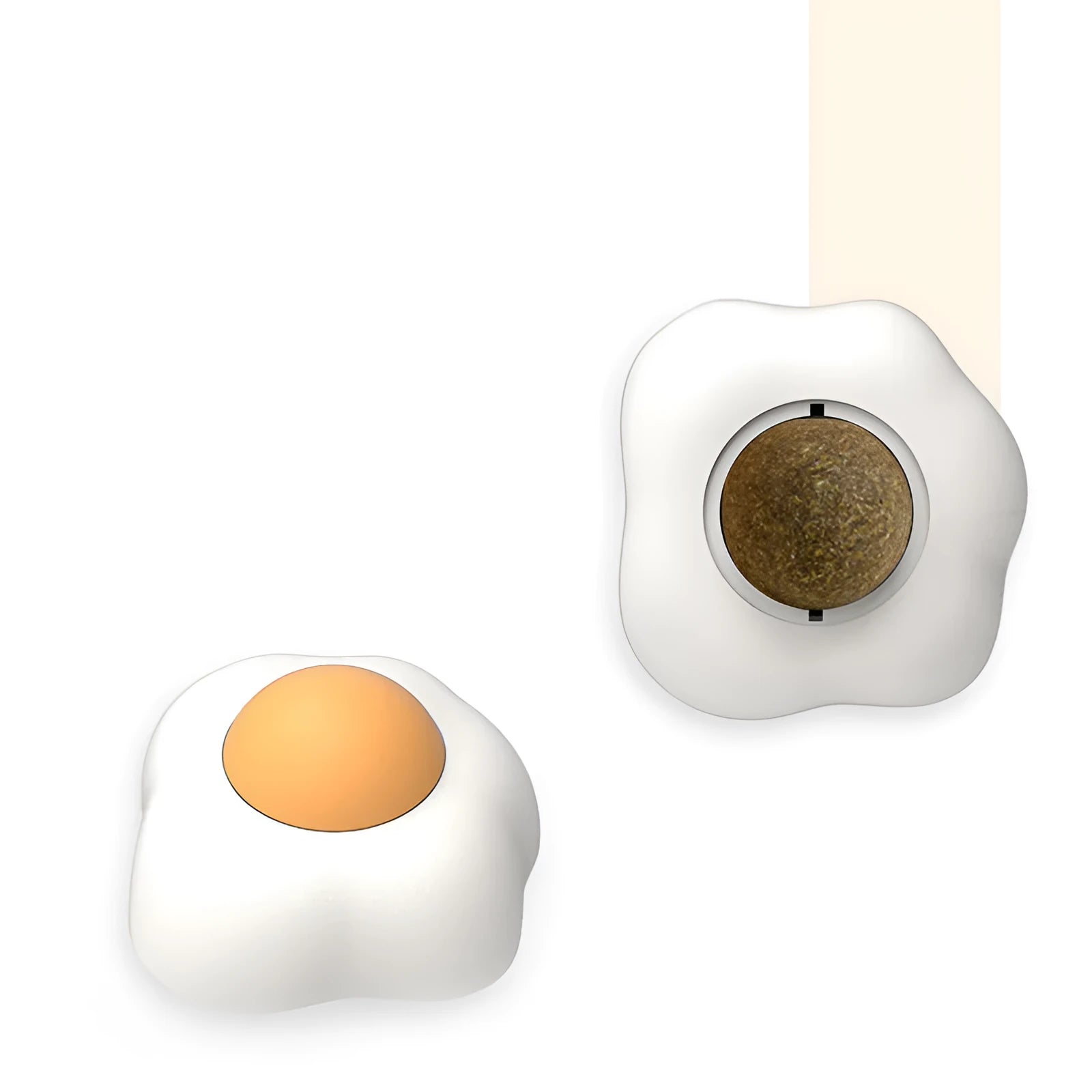 Interactive catnip ball toy with 360 rotation mounted on wall for feline teeth cleaning play