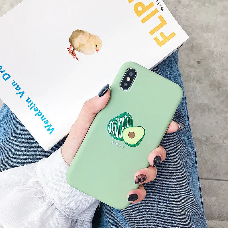 Avocado cartoon design TPU iPhone case showing back cover with painted artwork compatible with multiple iPhone models