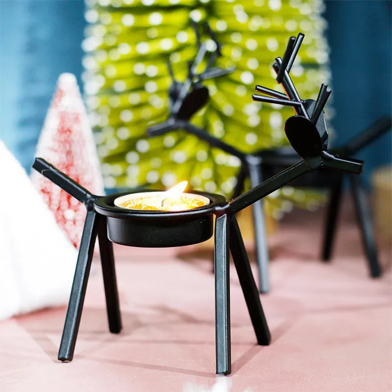 Black iron Christmas deer candlestick holder with elk bracket design