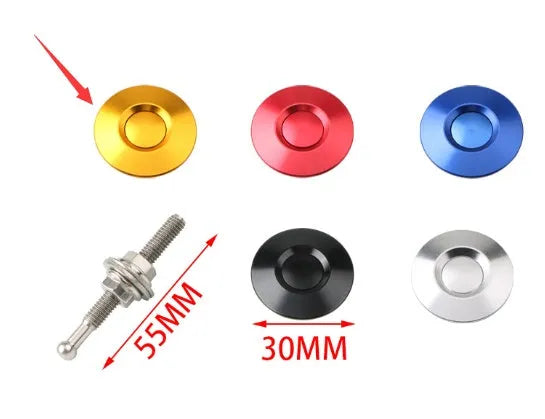 30mm aluminium engine cover lock in multiple colours with 55mm screw for vehicle panel fastening