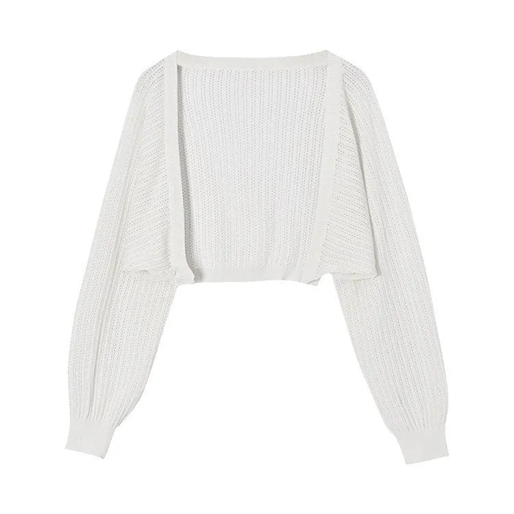 Women's linen blend blouse with hollow-out design and long lantern sleeves in apricot colour