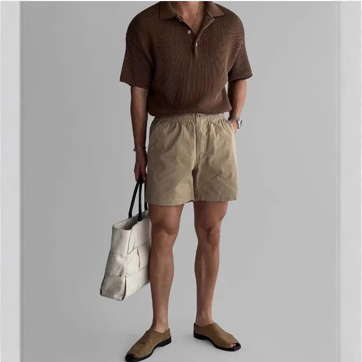 Cotton loose fit sports shorts in black white khaki colours with summer casual design