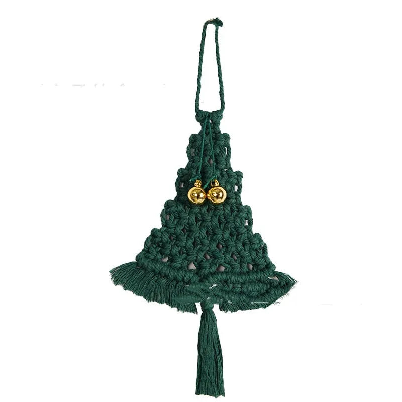 Hand-woven green cotton string Christmas tree decoration pendant measuring 27 cm by 10 cm
