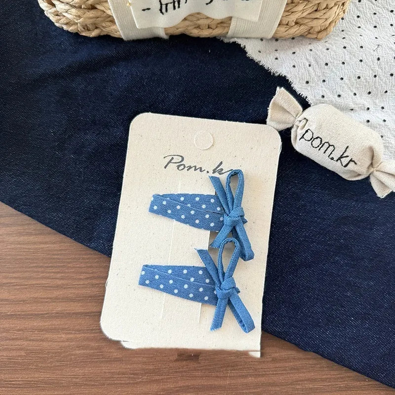Children's fabric hair clips set with five bow styles triangle and duckbill barrettes