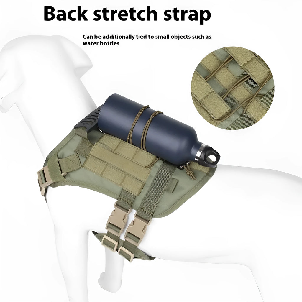 Dog tactical chest and back harness in Oxford cloth with chain ring and rope attachments