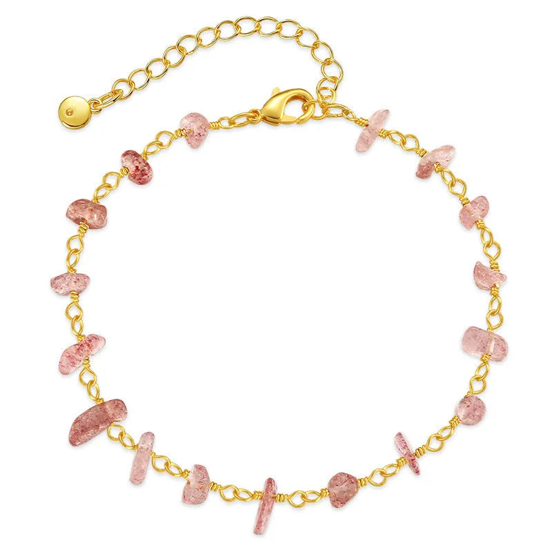 Women's geometric turquoise bracelet with irregular natural gravel stones and crystal accents on gold-plated copper