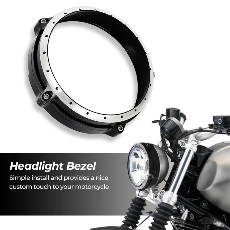 Black CNC aluminium headlight cover for BMW R Nine T Scrambler motorcycle
