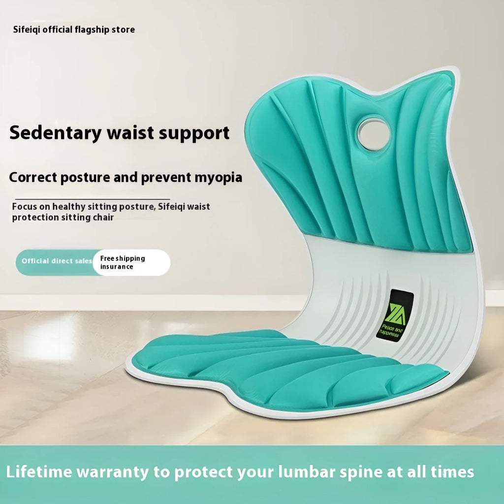 Ergonomic office seat cushion with lumbar support in grey colour showing dimensions 410x350x320mm