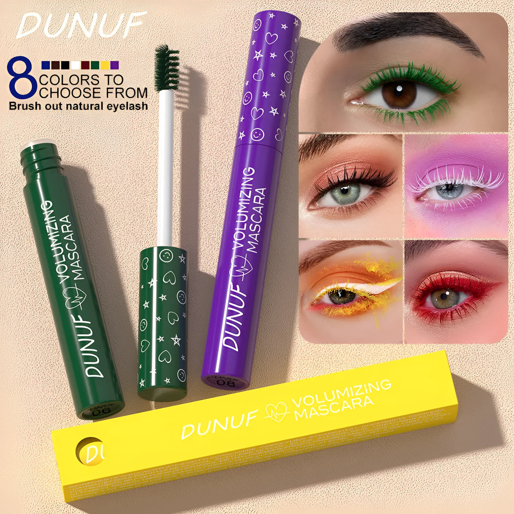Thick long curling waterproof colour mascara in eight shades 01 to 08 for dense volumised lashes