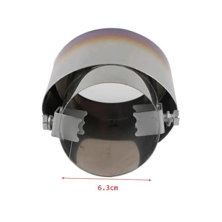 Stainless steel car exhaust tailpipe in blue finish, shows straight and curved style options.