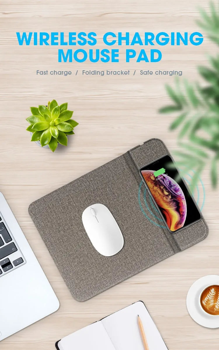Foldable fabric phone holder with wireless charging capability showing 10W fast charging support