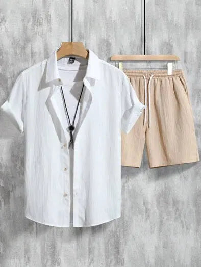 Men's Hawaiian 3D printed short sleeve shirt and shorts outfit in polyester fabric