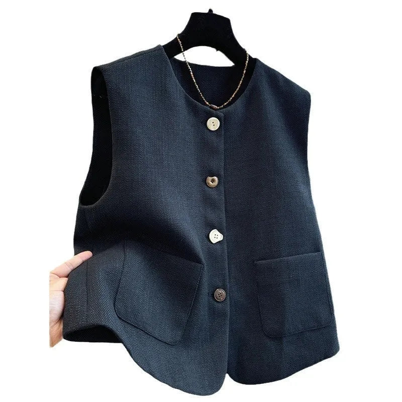 Women's French style round neck sleeveless vest in polyester fabric
