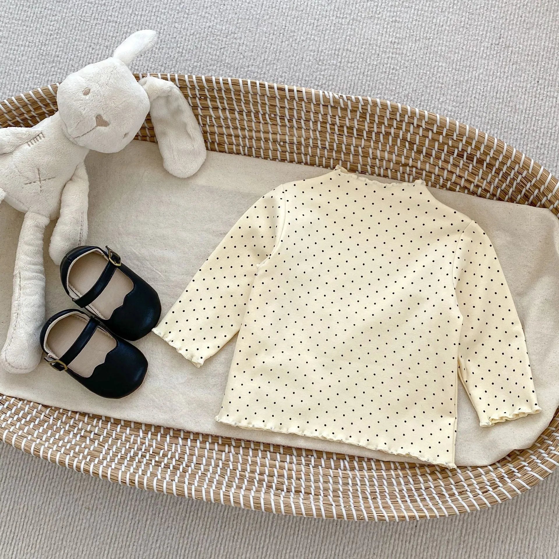 Girls cotton half turtleneck undershirt with long sleeves and printed pattern