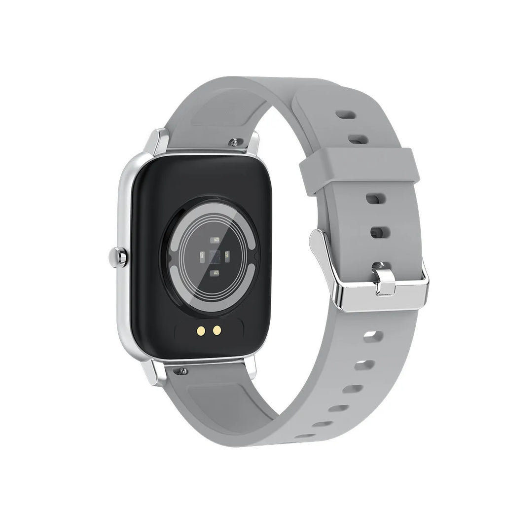 H80 smart watch with black silicone strap and 1.69-inch screen showing health metrics.