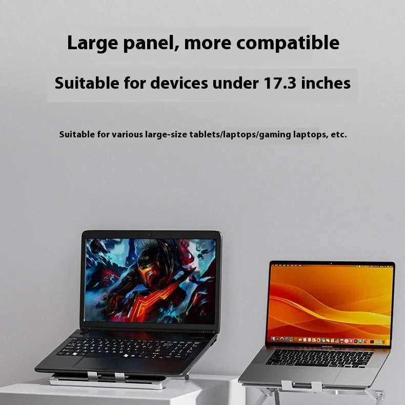 Aluminium alloy folding notebook cooling rack showing folded and unfolded positions