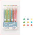 Set of nine Retro Hand Account gel pens with 0.5mm needle tips, shown in a choice of colour themes.