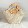 Women's straw weave beach resort bag open top satchel 44cm camel colour retro style