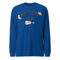 Blue men's loose fit polyester sweater with printed letter patterns, round neck pullover design