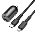 Baseus Electro-optical Grey single USB 30W PPS car charger with 1 metre cable.
