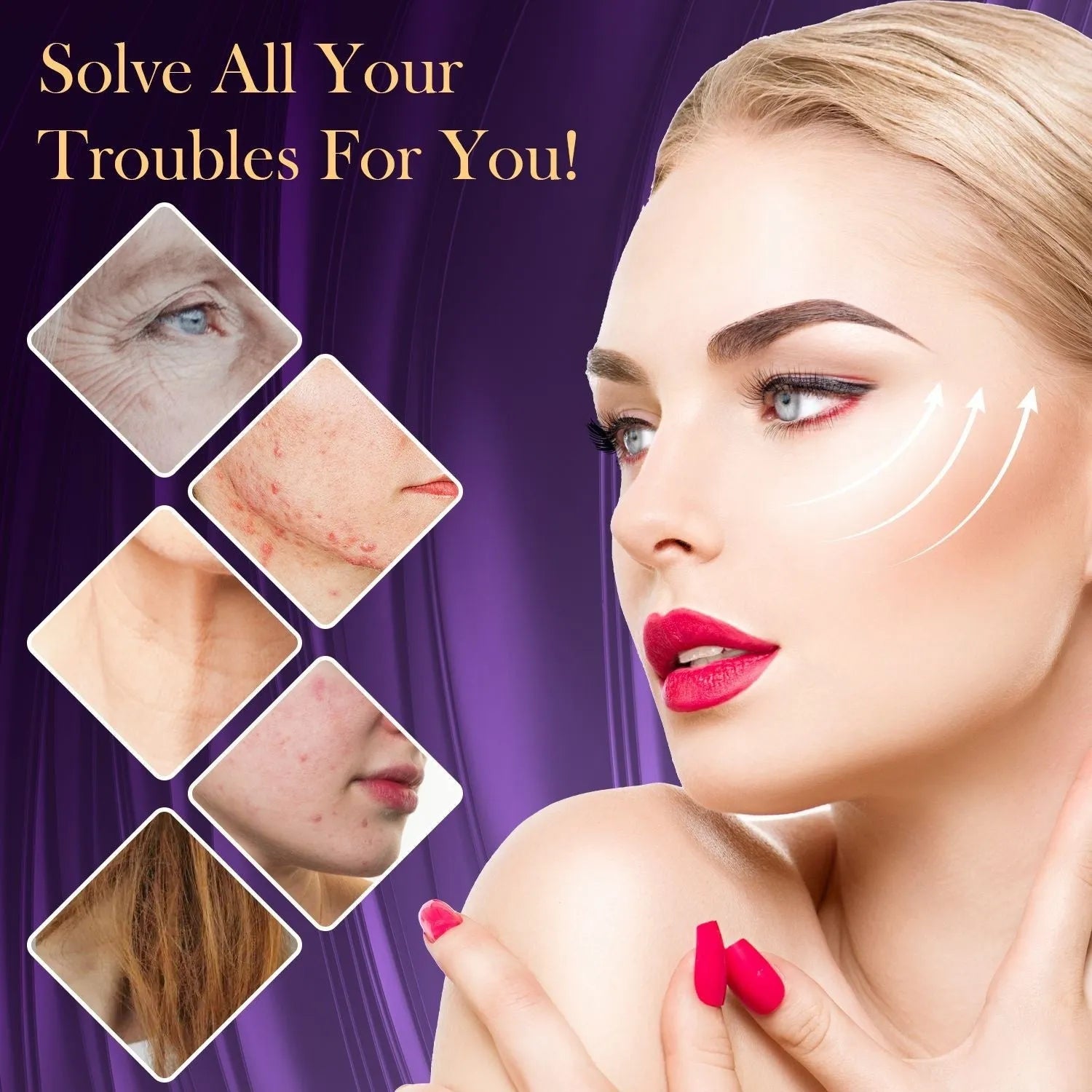 Purple high wave electrotherapy beauty instrument with six accessory heads