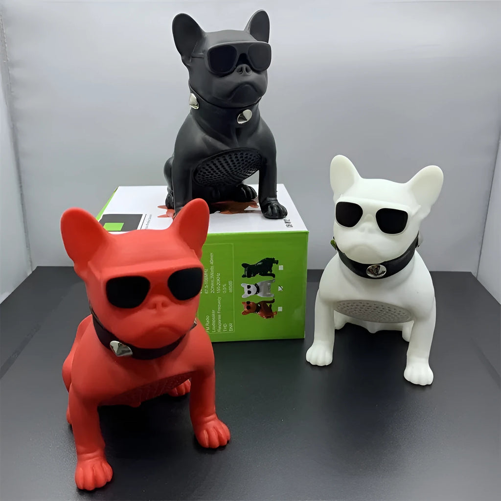 Mini Bulldog Bluetooth wireless speaker in black, red or white colour options.