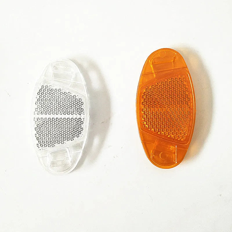 Yellow and white bicycle spoke reflector measuring 7.2cm by 3.5cm for front and rear wheel safety
