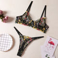 Women's floral pure desire style underwear set in skin colour, purple, black, yellow, or pink.