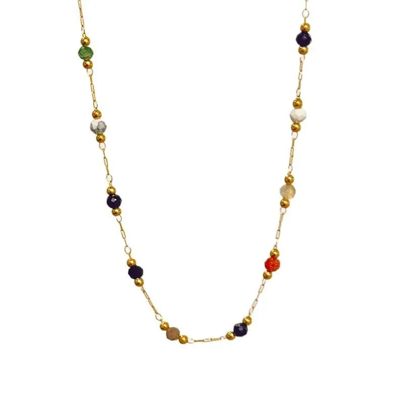 Women's titanium steel necklace with natural stone pendant and gold electroplated finish