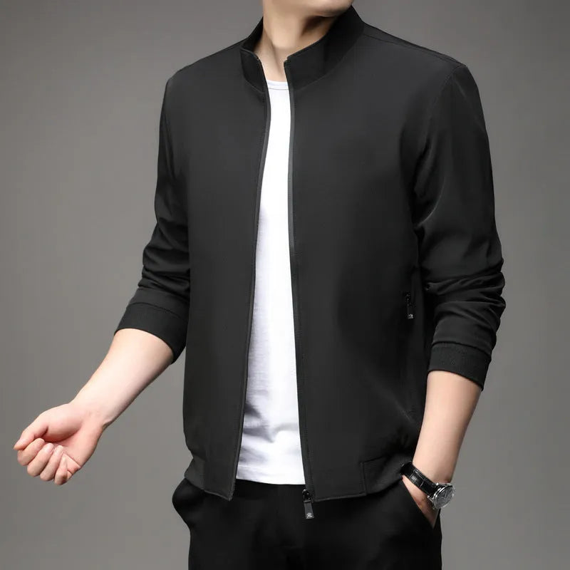 Korean style loose fit autumn jacket with lapel collar in lightweight polyester fabric