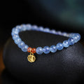 Ice translucent natural aquamarine crystal bracelet with 8mm beads and blessing card design