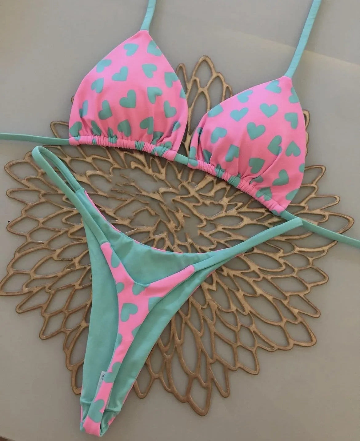 Women's heart print backless swimsuit with cotton lining in European and American style