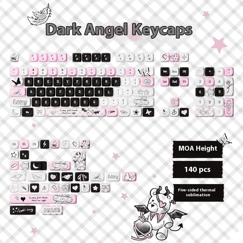 Pig theme keyboard keycap set showing cartoon designs on mechanical keyboard keys