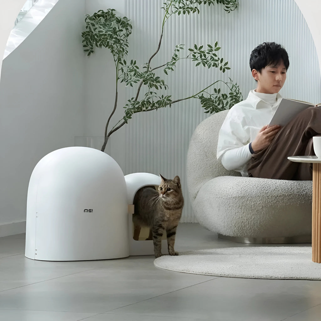 Fully enclosed oversize cat litter box in ABS plastic measuring 67.7cm wide by 49cm deep by 50cm high