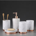 Ceramic bathroom set with bright glaze and applique including emulsion bottle, cup, toothbrush holder and soap dish