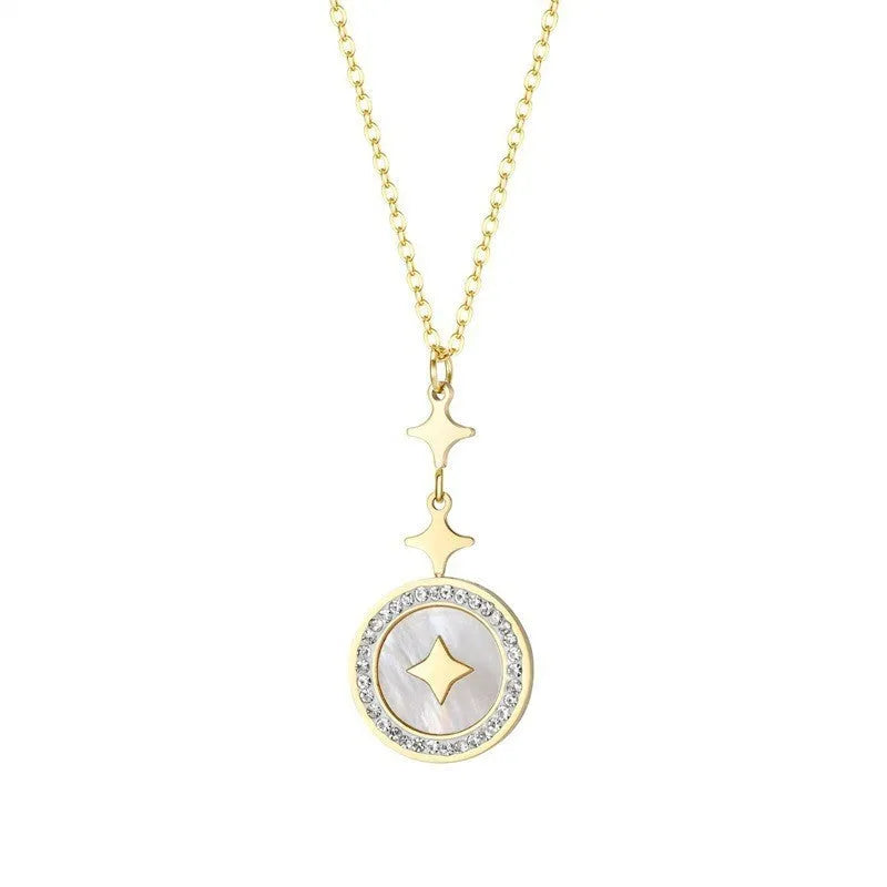 Women's six-pointed star titanium steel necklace in rose gold or gold with geometric pendant and adjustable chain
