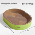 Green oval corrugated paper cat scratch board with cat nest, 55cm diameter