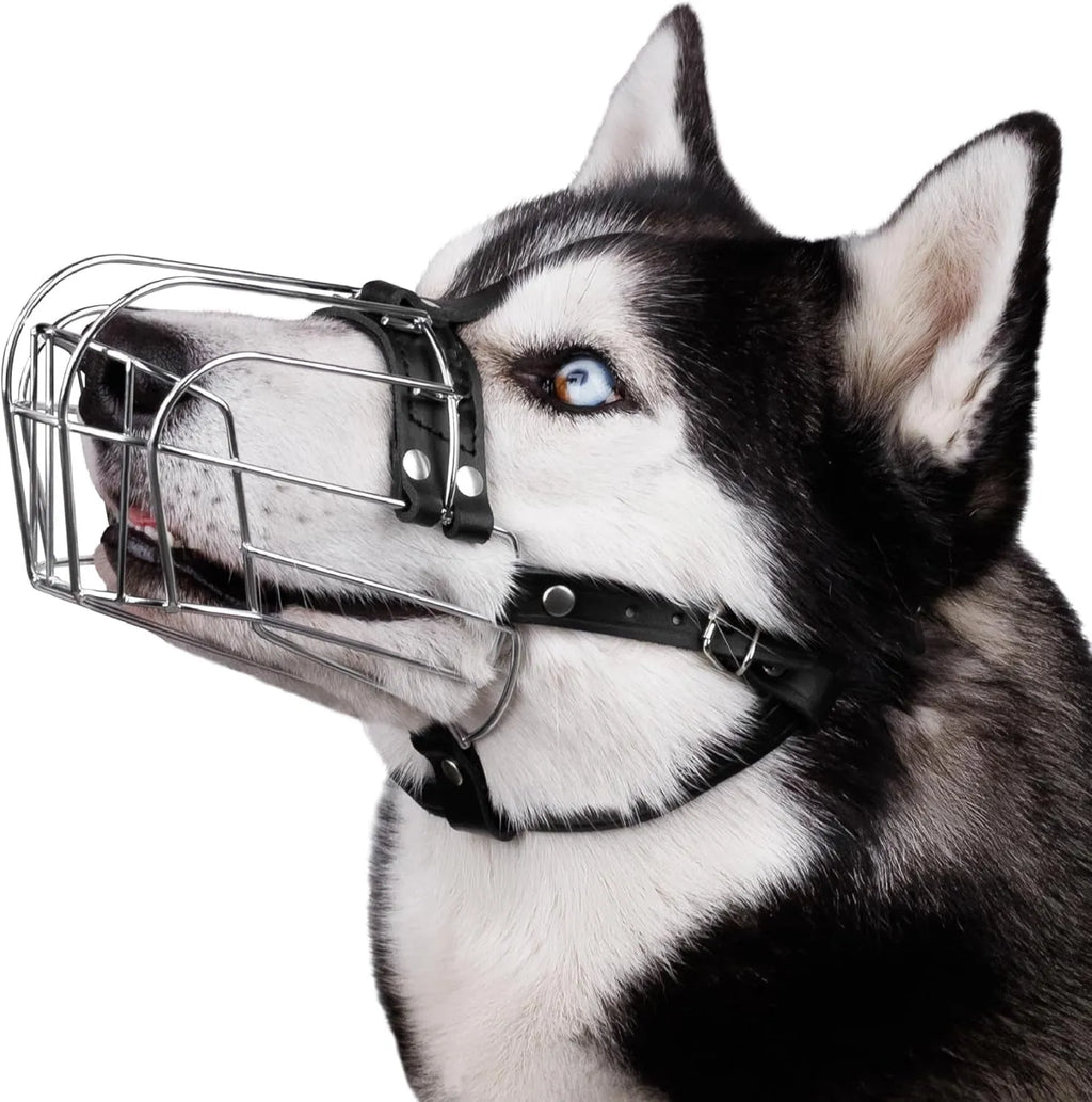 Black metal dog muzzle for golden retriever or German shepherd breeds